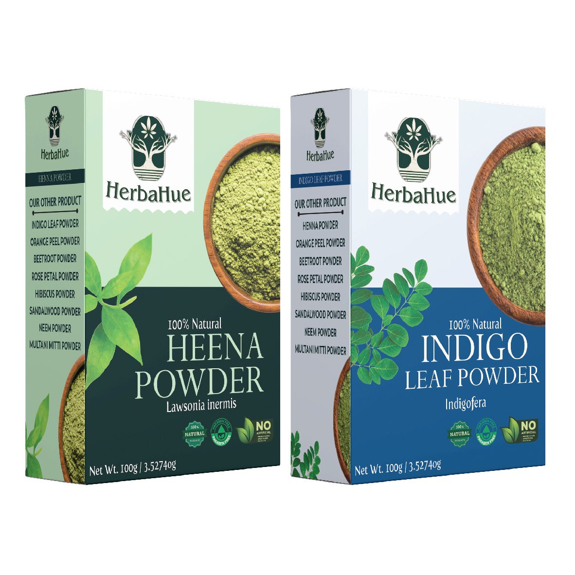 Herbahue Henna & Indigo Powder 100g – Natural Hair Color & Conditioning Treatment – Chemical-Free, Herbal Hair Dye for Men & Women