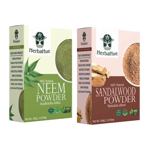 Herbahue Neem & Sandalwood Powder | 100% Natural Face Pack for Acne, Pimples & Glowing Skin | Chemical-Free Herbal Skin Care for Men & Women