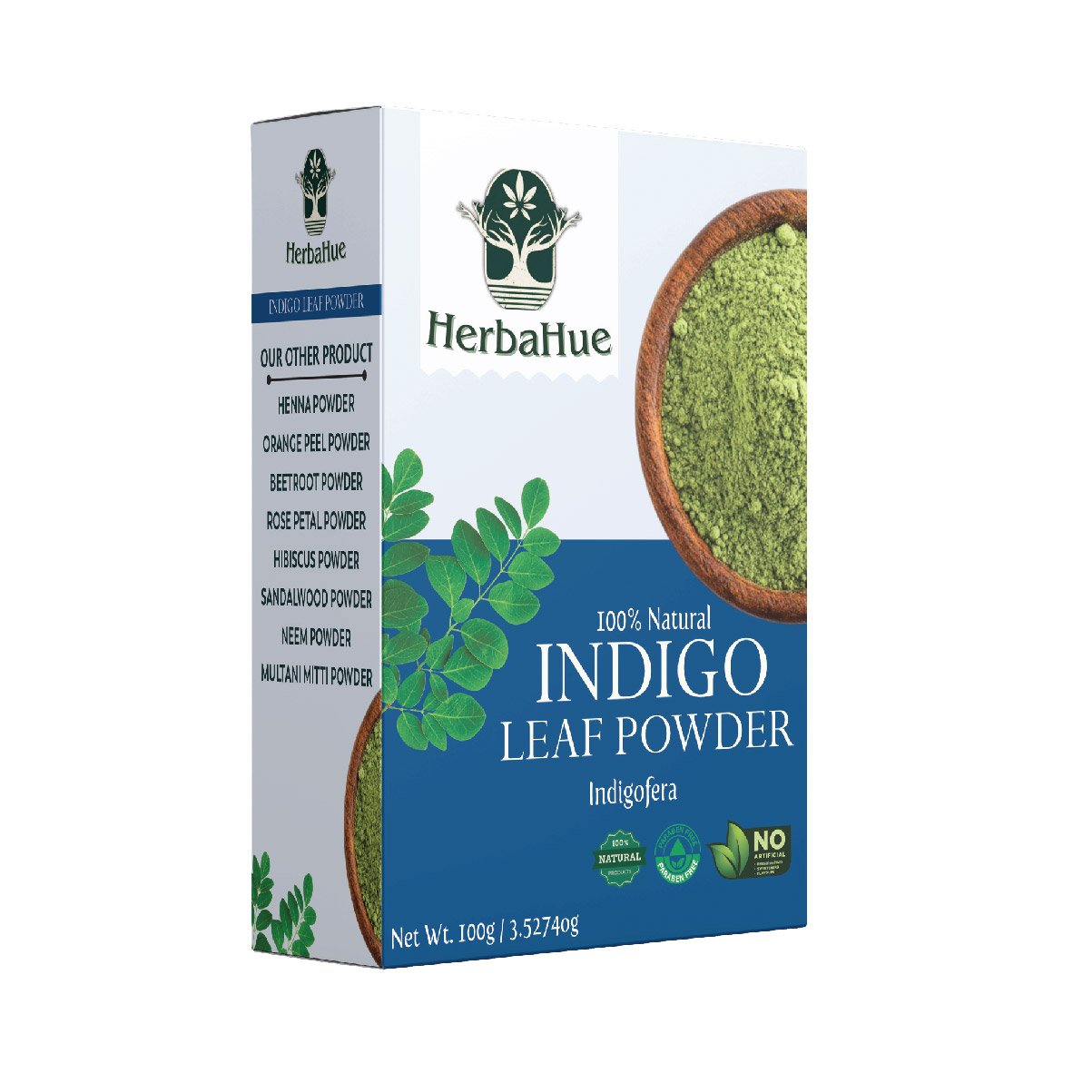 Herbahue 100% Natural Indigo Powder for Hair | Chemical-Free Hair Colour | Ayurvedic Hair Care | 100g