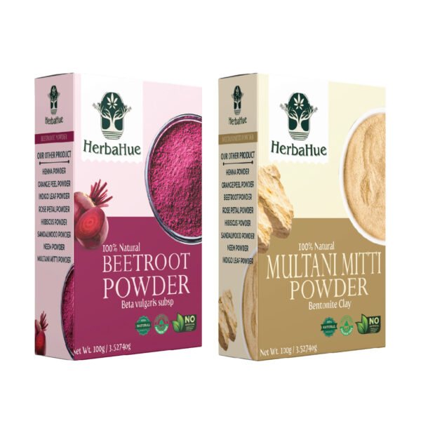 Herbahue Multani Mitti & Beetroot Powder Combo | 100g Each | 100% Natural Face & Hair Pack | Skin Brightening, Oil Control & Detox | No Chemicals, Pure Herbal Care