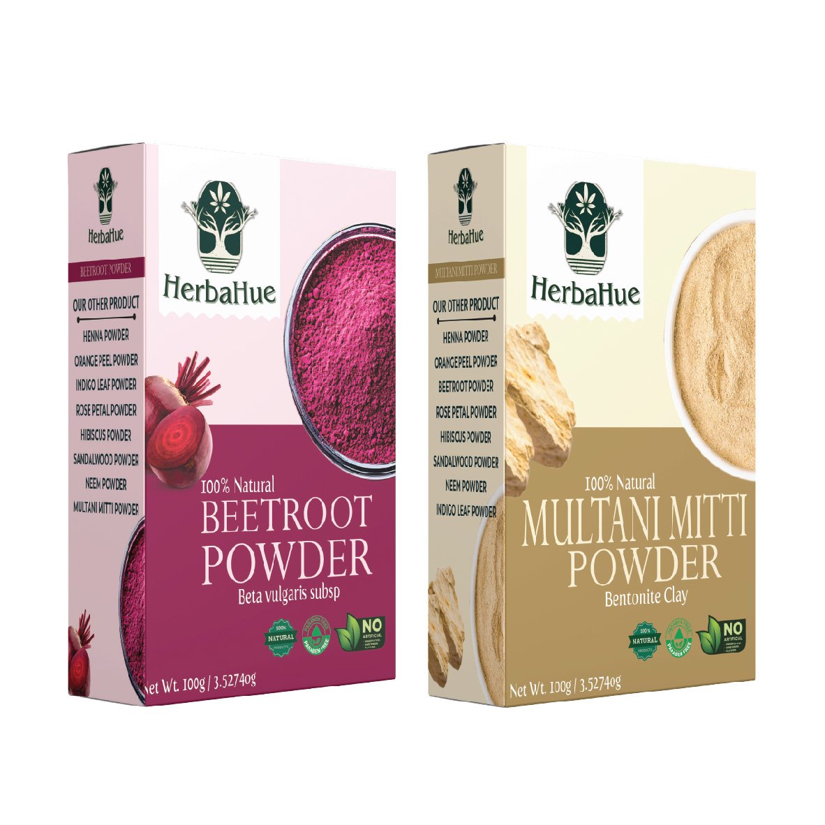 Herbahue Multani Mitti & Beetroot Powder Combo | 100g Each | 100% Natural Face & Hair Pack | Skin Brightening, Oil Control & Detox | No Chemicals, Pure Herbal Care