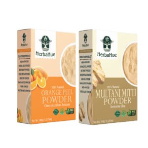 Herbahue Multani Mitti & Orange Peel Powder Combo – 100g Each | Natural Face Pack for Glowing Skin, Deep Cleansing & Oil Control | Pure & Chemical-Free Skincare for Men & Women