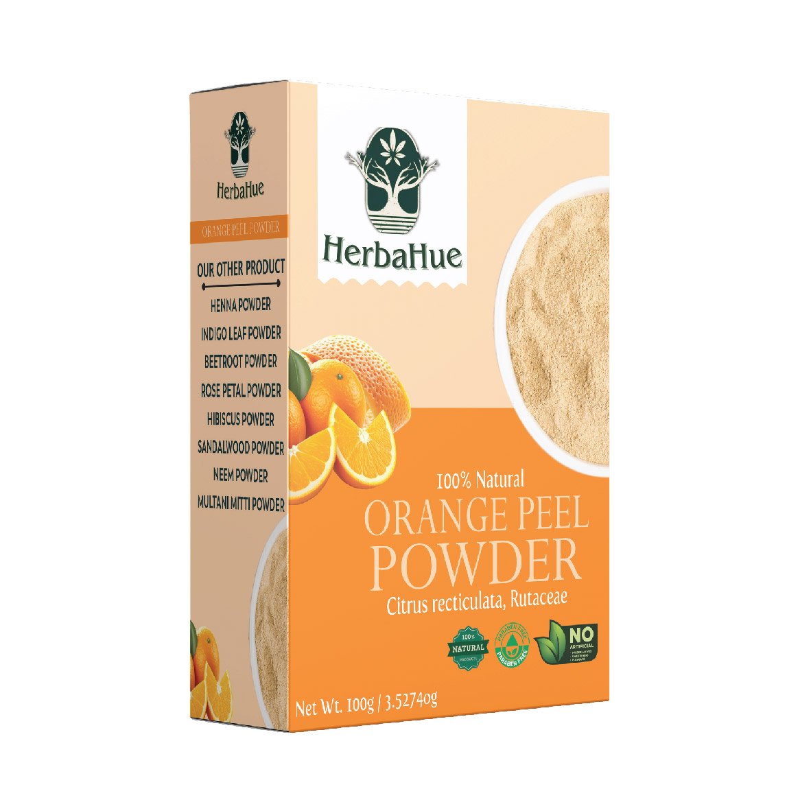 Herbahue Orange Peel Powder – 100g | Natural Skin & Hair Care | Brightening & Exfoliating | Chemical-Free, Vegan & Unisex