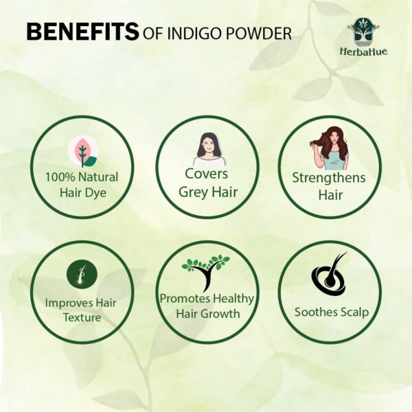 Herbahue 100% Natural Indigo Powder for Hair | Chemical-Free Hair Colour | Ayurvedic Hair Care | 100g - Image 3