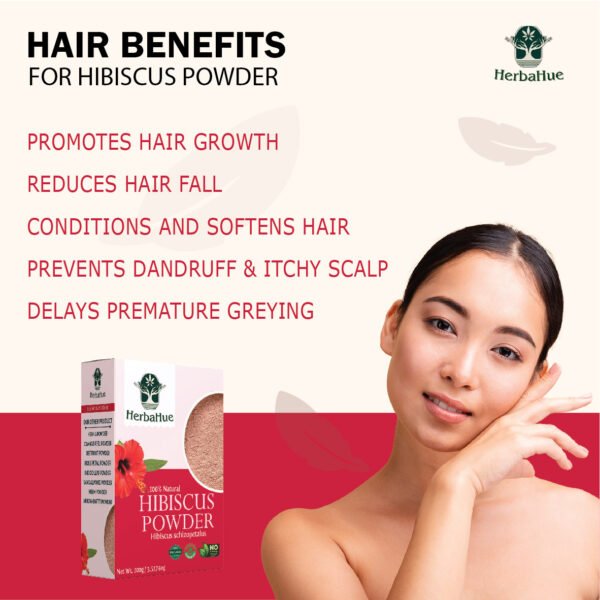 Herbahue Hibiscus Powder 100g | 100% Pure & Natural | For Hair Growth & Skin Care | Chemical-Free Herbal Powder - Image 2