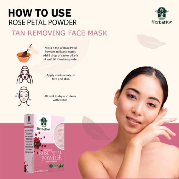 Herbahue Rose Petal Powder 100g | Organic Herbal Powder for Skin Brightening & Hair Care | Unisex Natural Beauty - Image 2