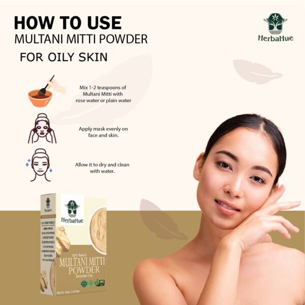 Herbahue Multani Mitti Powder - 100g | Natural Skin & Hair Care Clay for Face Mask, Deep Cleansing & Oil Control - Image 5