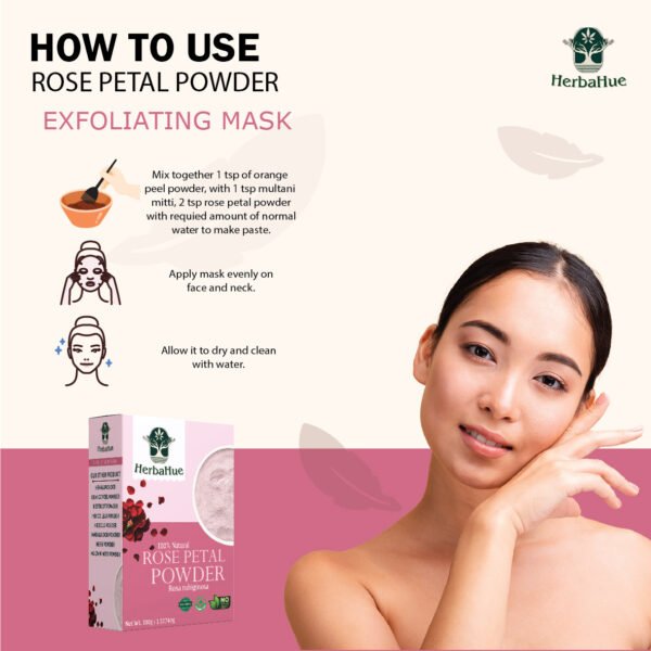 Herbahue Rose Petal Powder 100g | Organic Herbal Powder for Skin Brightening & Hair Care | Unisex Natural Beauty - Image 5