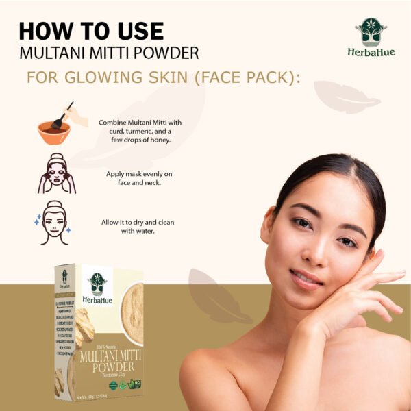 Herbahue Multani Mitti Powder - 100g | Natural Skin & Hair Care Clay for Face Mask, Deep Cleansing & Oil Control - Image 4